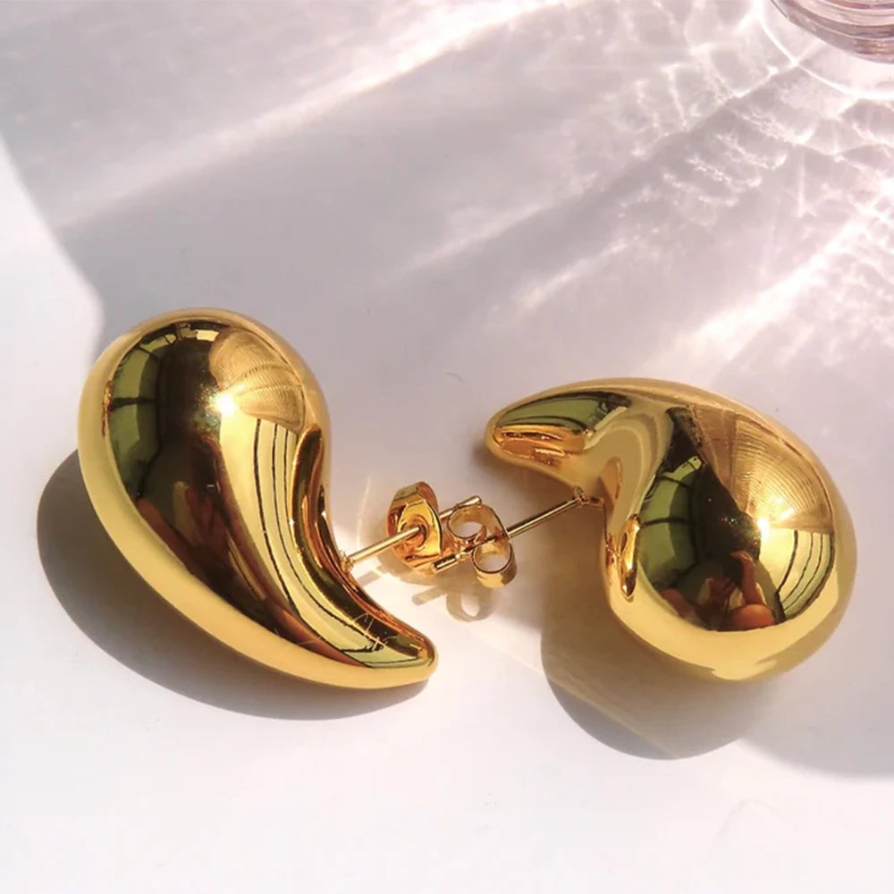 Pendientes grandes de acero inoxidable con forma de gota de agua