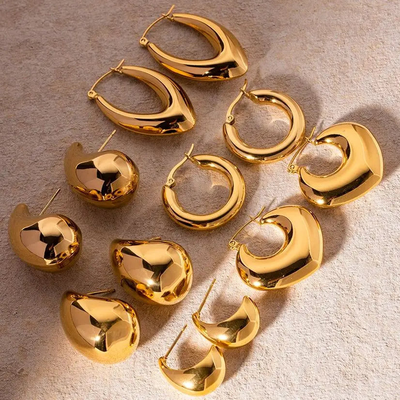 Pendientes grandes de acero inoxidable con forma de gota de agua