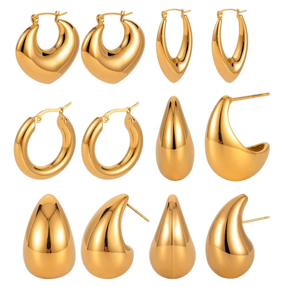 Pendientes grandes de acero inoxidable con forma de gota de agua