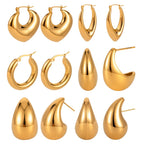 Pendientes grandes de acero inoxidable con forma de gota de agua
