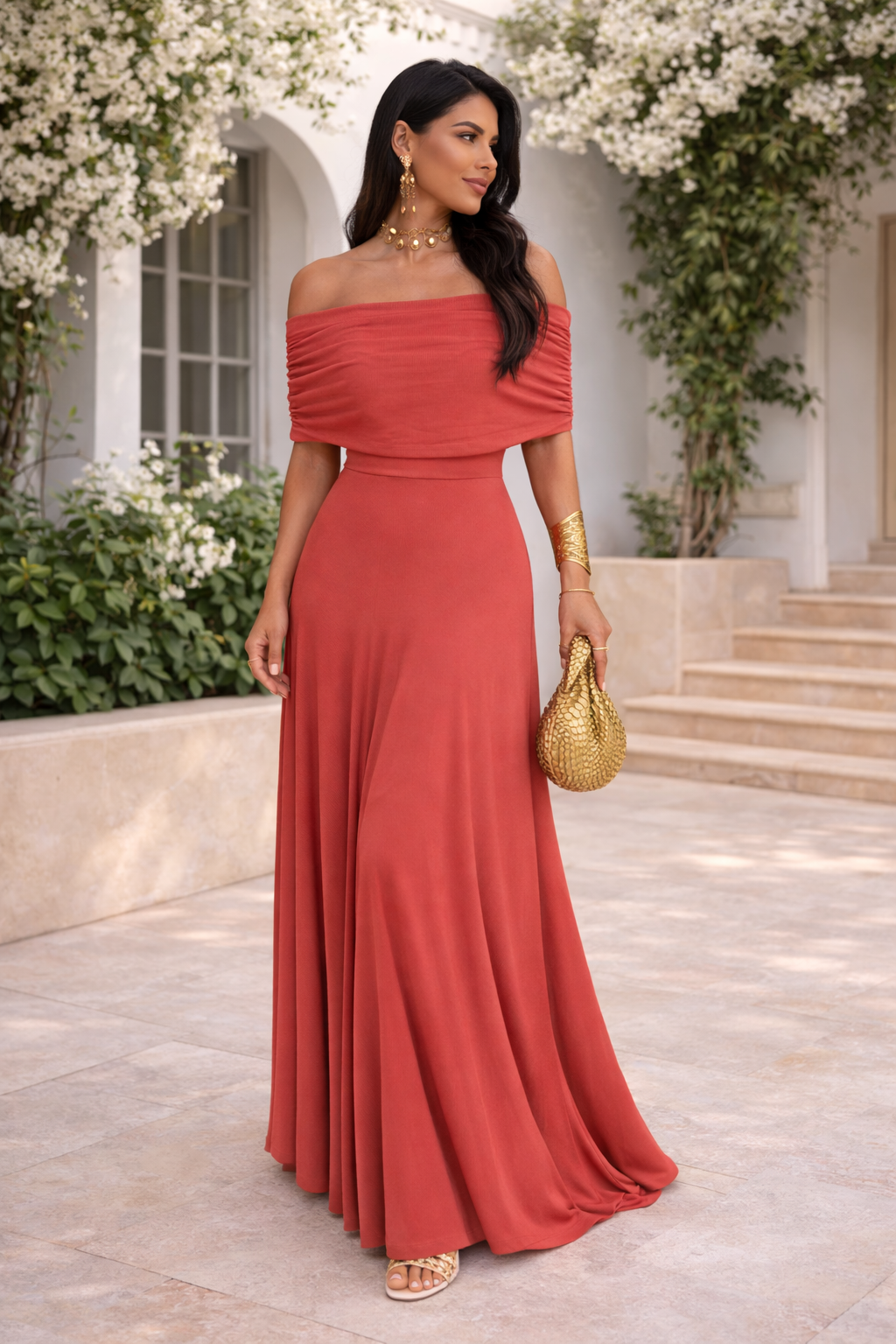 LV.GLAM® VESTIDO LARGO ESCOTE RECTO ESTILO EUROPEO