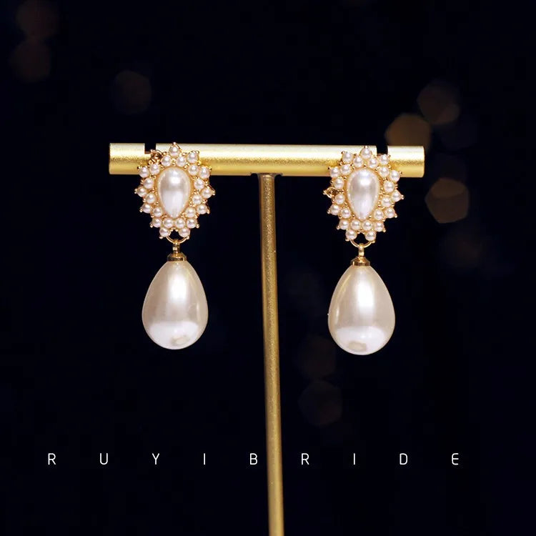 Elegante collar vintage con colgante de perlas y aretes para mujer, gargantilla clásica y exquisita, joyería