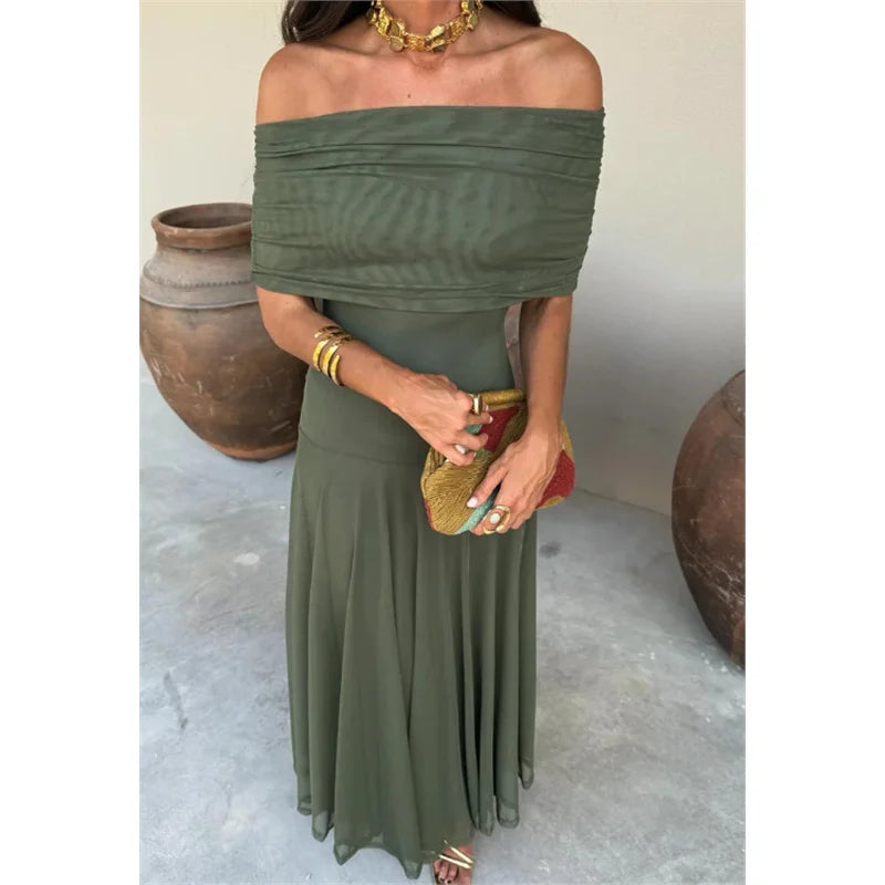 LV.GLAM® VESTIDO LARGO ESCOTE RECTO ESTILO EUROPEO