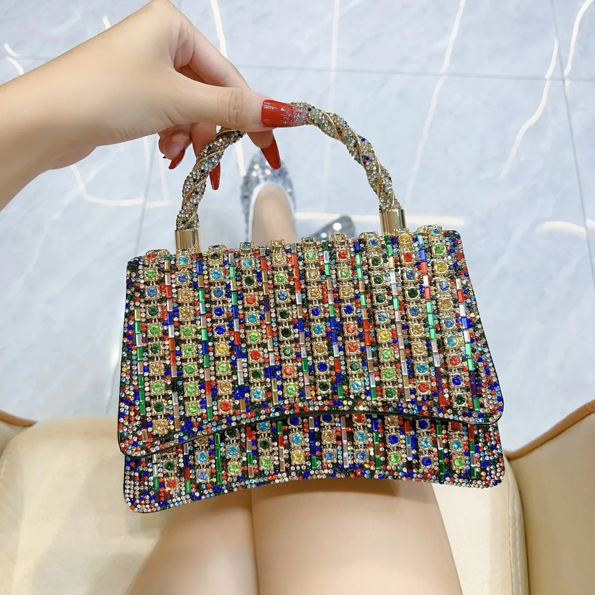 LV.GLAM® CARTERA DE MANO ELEGANTE PARA MUJER CON CRISTALES Y DIAMANTES