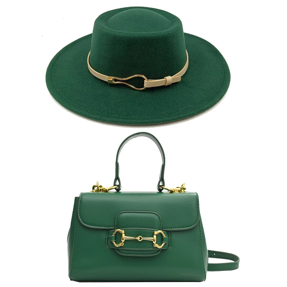 Elegante conjunto de sombrero fedora y bolso