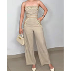 Hermoso Conjunto de pantalones de pierna ancha de encaje mas top corto de encaje