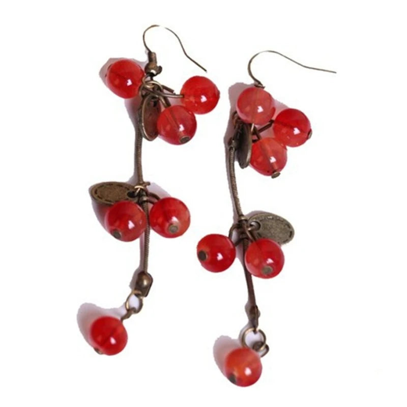 Joyería de moda para mujer, pendientes de cereza roja