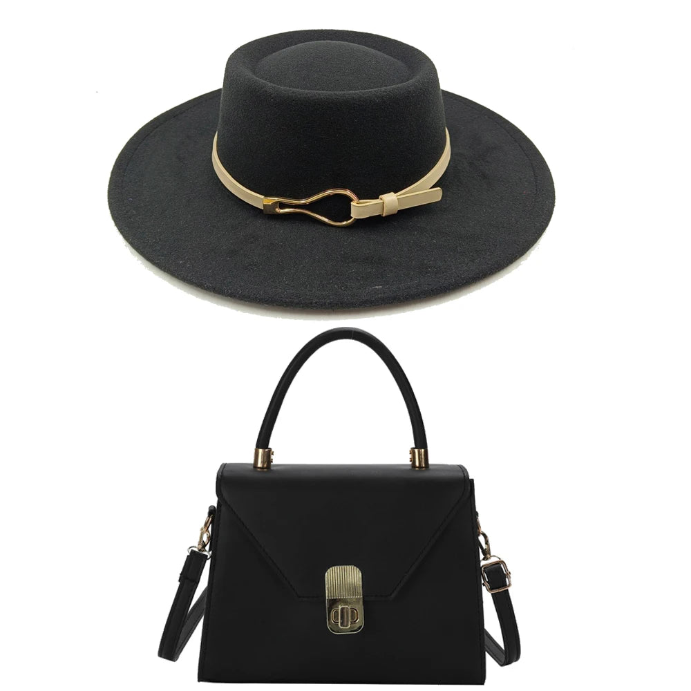 Elegante conjunto de sombrero fedora y bolso