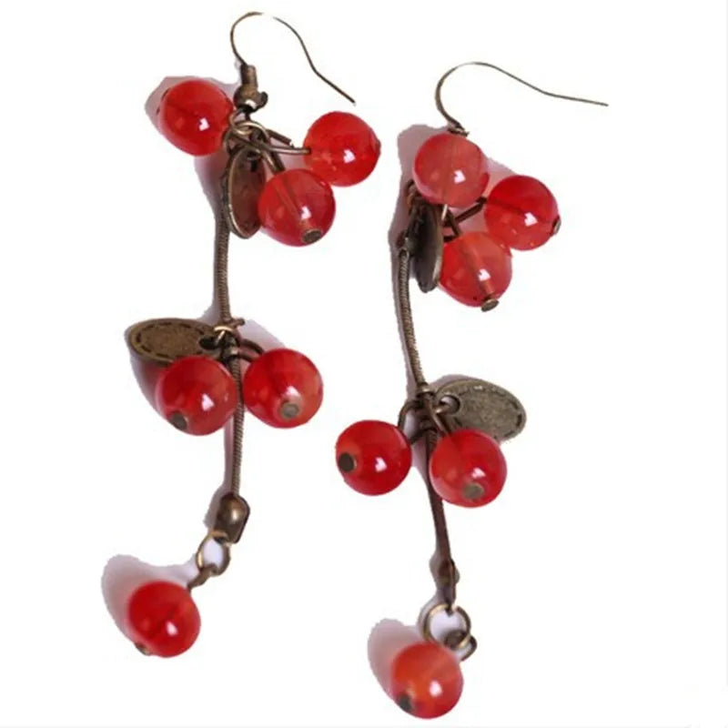 Joyería de moda para mujer, pendientes de cereza roja