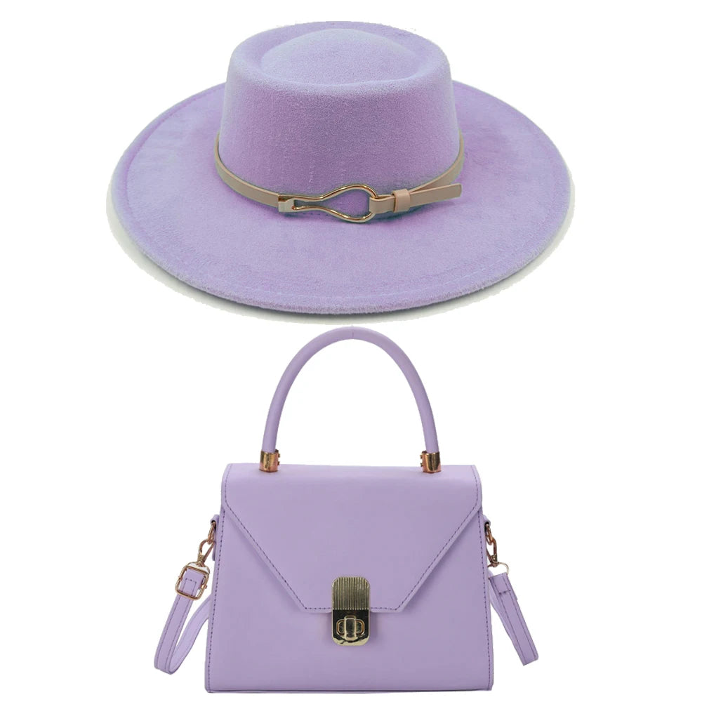 Elegante conjunto de sombrero fedora y bolso