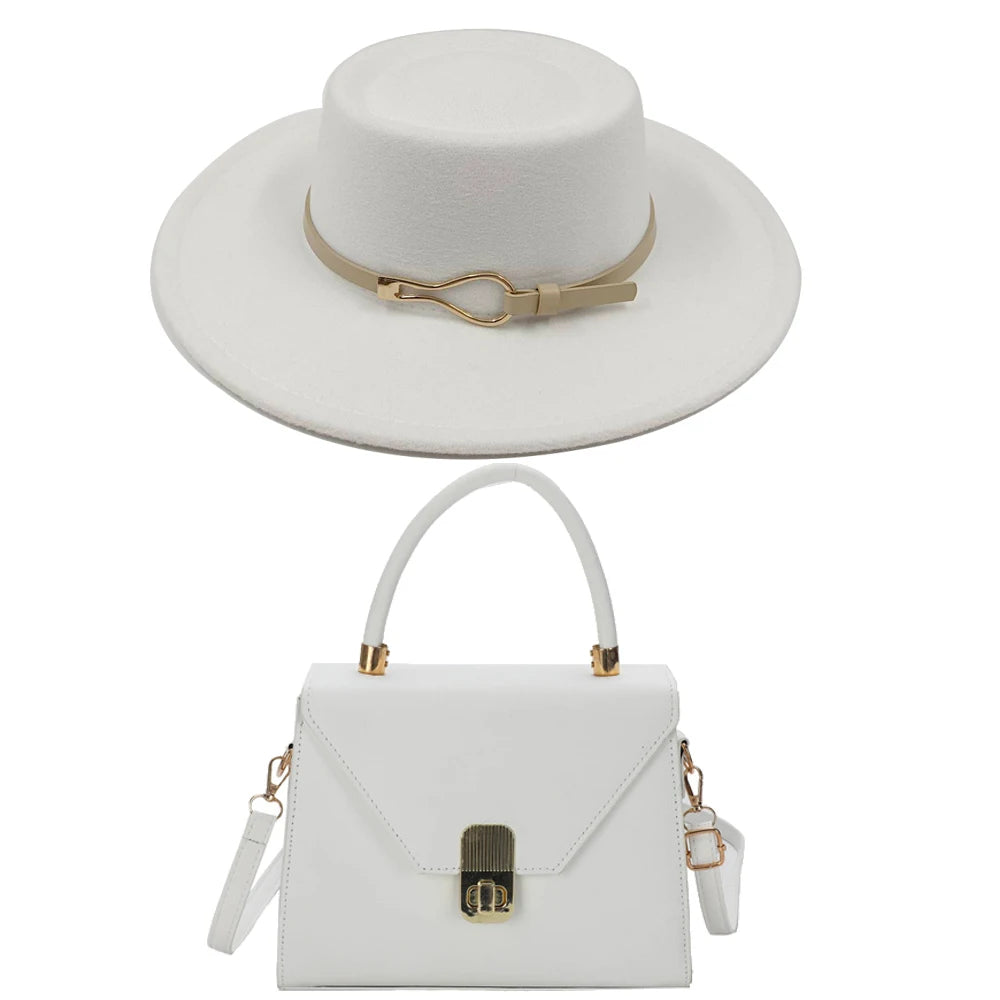 Elegante conjunto de sombrero fedora y bolso