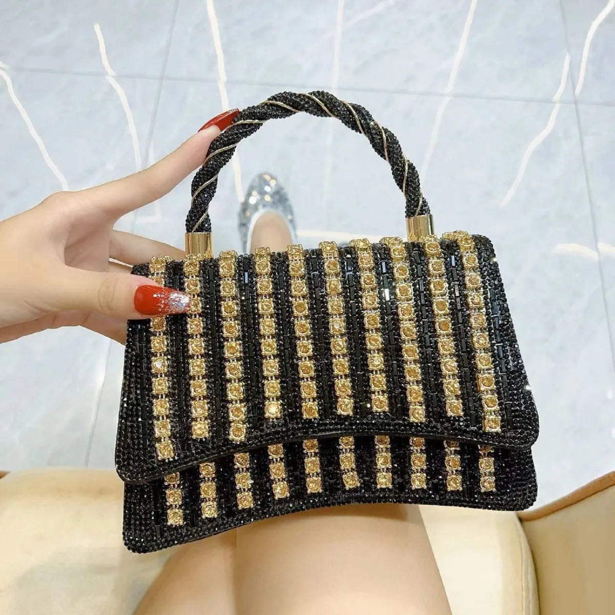 LV.GLAM® CARTERA DE MANO ELEGANTE PARA MUJER CON CRISTALES Y DIAMANTES