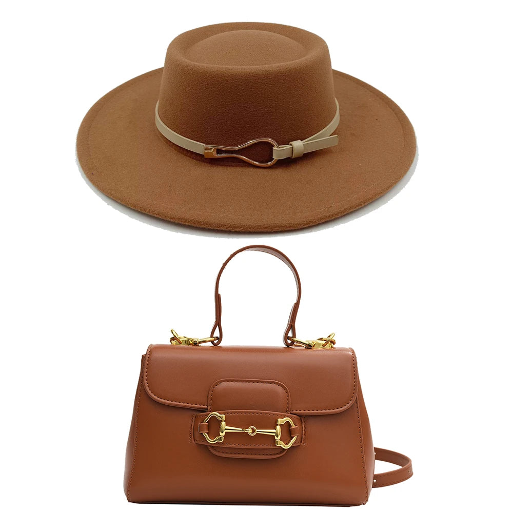 Elegante conjunto de sombrero fedora y bolso