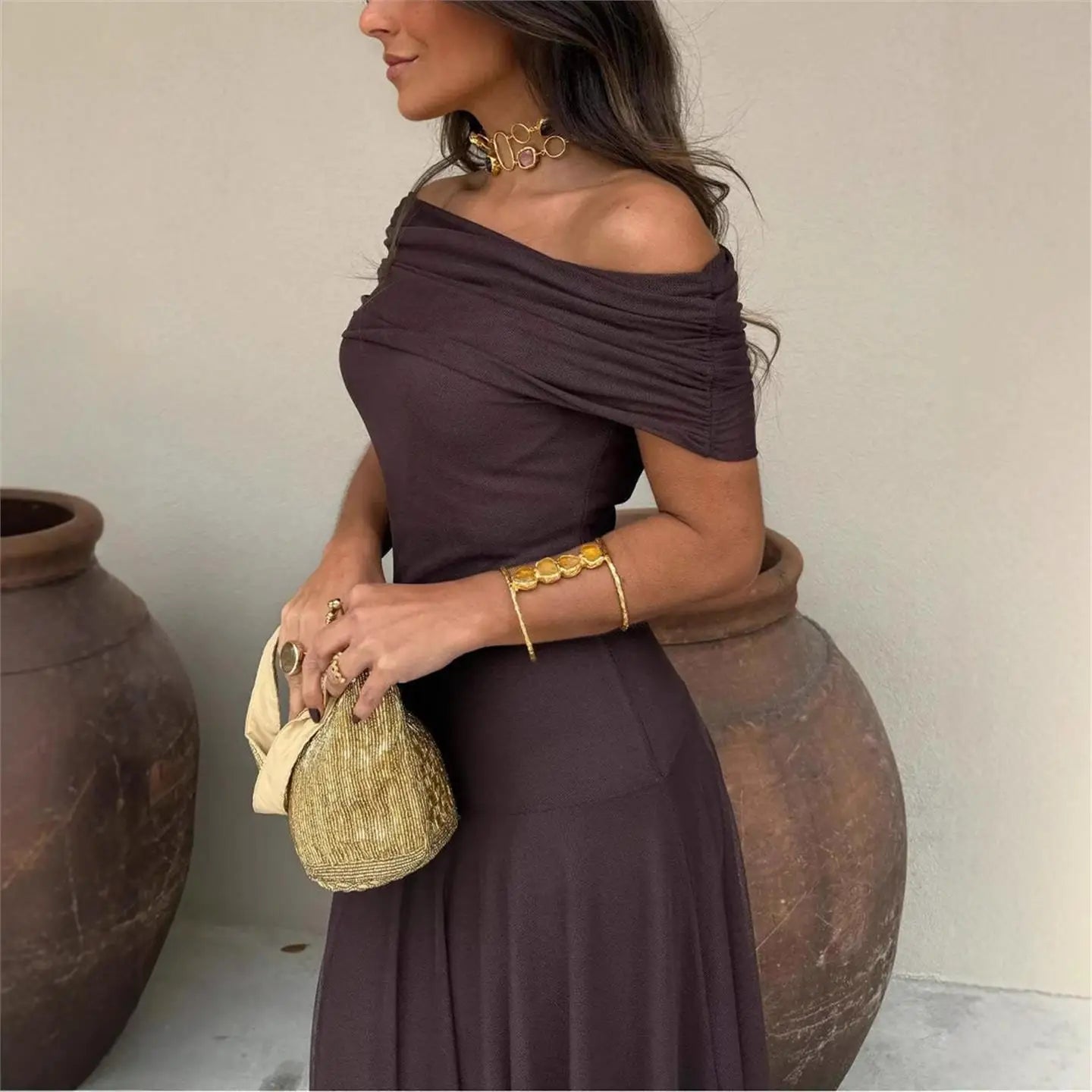 LV.GLAM® VESTIDO LARGO ESCOTE RECTO ESTILO EUROPEO