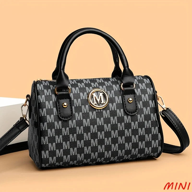 Bolso de piel sintética estilo de lujo con el logo "M" dorado para mujer, ideal para el trabajo, viajes, fiestas y regalos.
