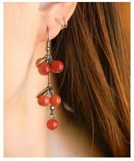 Joyería de moda para mujer, pendientes de cereza roja