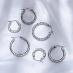 Lindo Juego de 3 pares de pendientes de aro redondos con diseño de círculos retorcidos