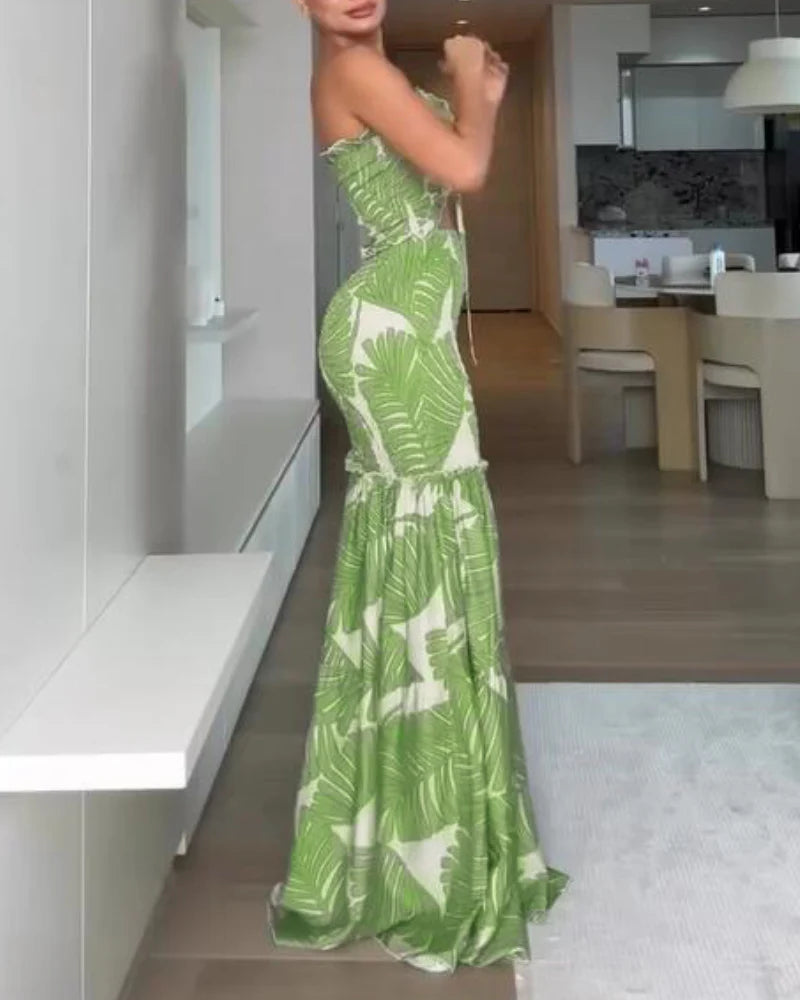 AURORA Dress largo con estampado floral tropical
